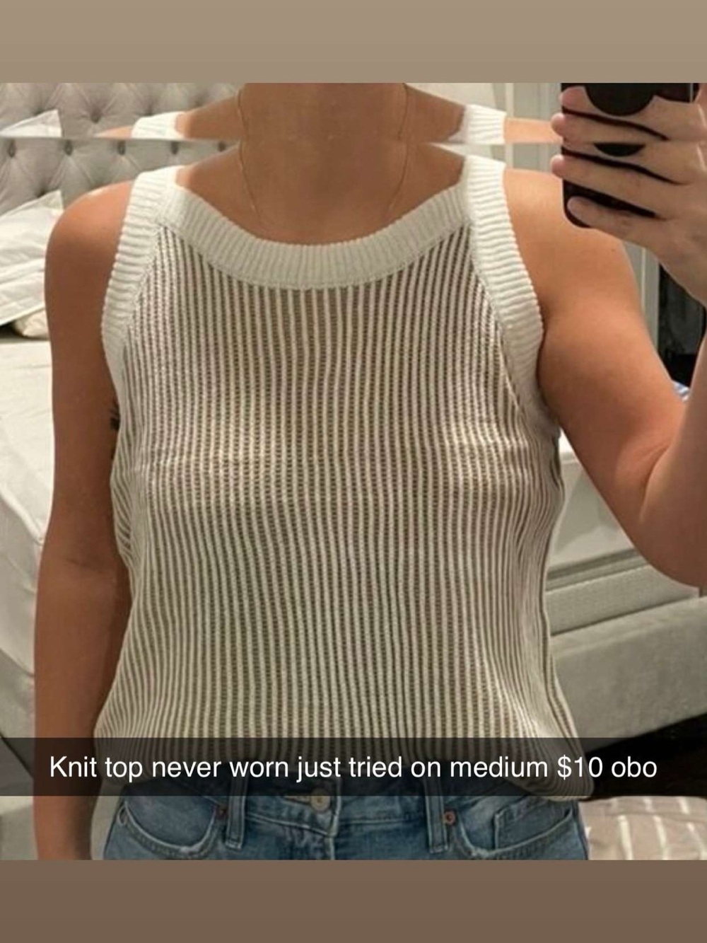 Open-Knit Sleeveless Tank Top in Cream